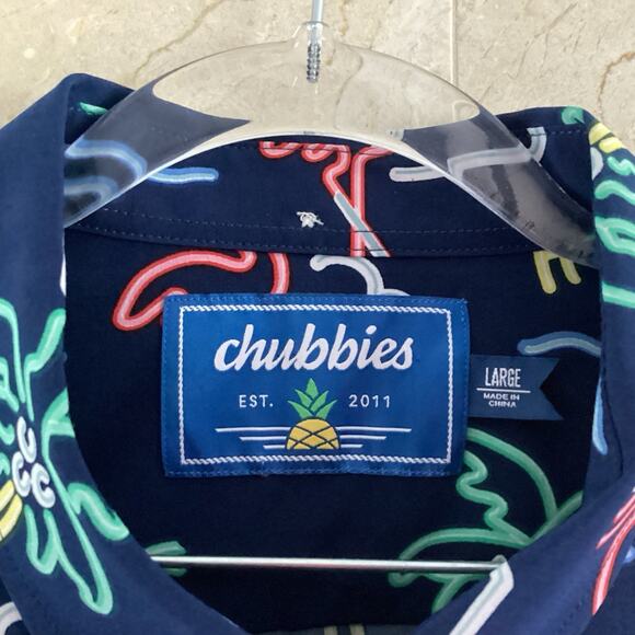 CHUBBIES Button Down Short Sleeve Men’s XXL Friday Neon Lights Blue, Preppy Fun - Picture 3 of 7
